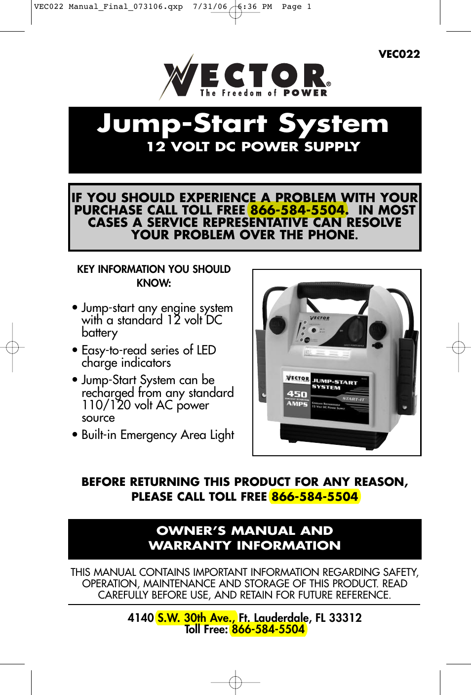Vector VEC022 User Manual | 15 pages