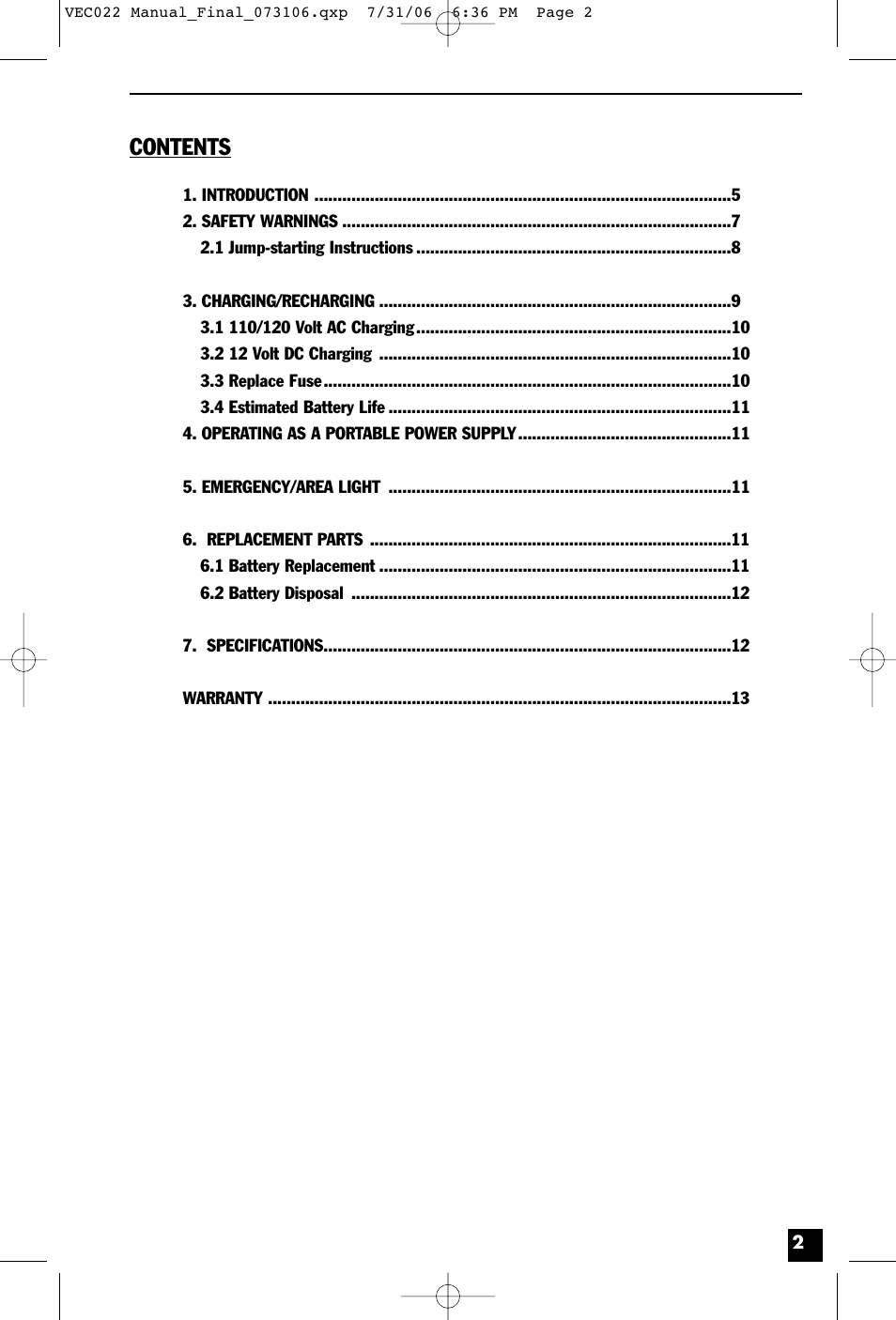 Vector VEC022 User Manual | Page 2 / 15