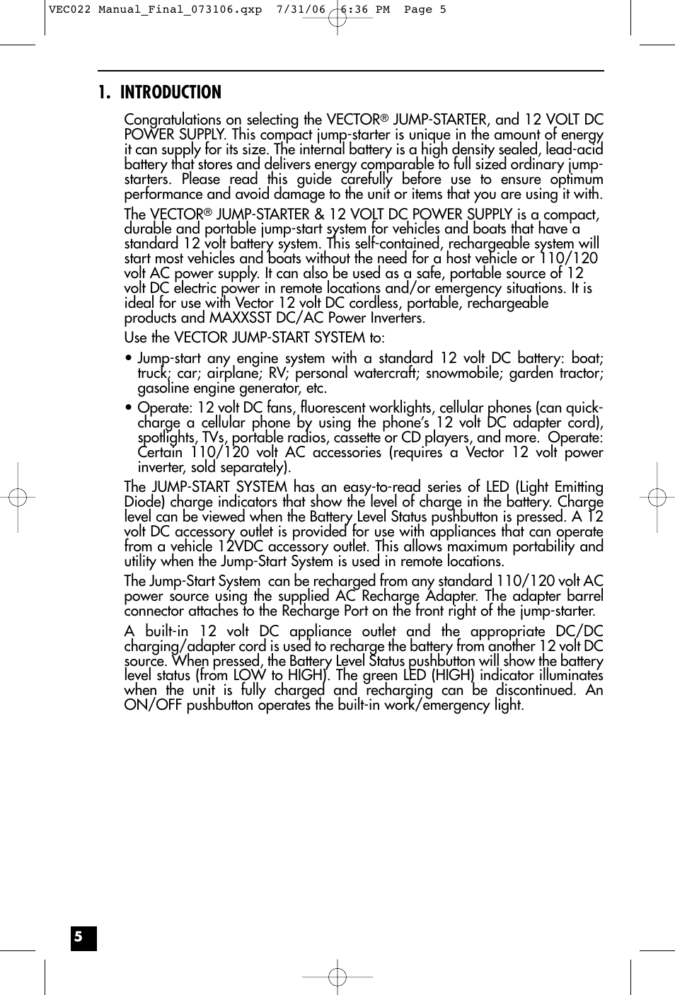 Introduction | Vector VEC022 User Manual | Page 5 / 15