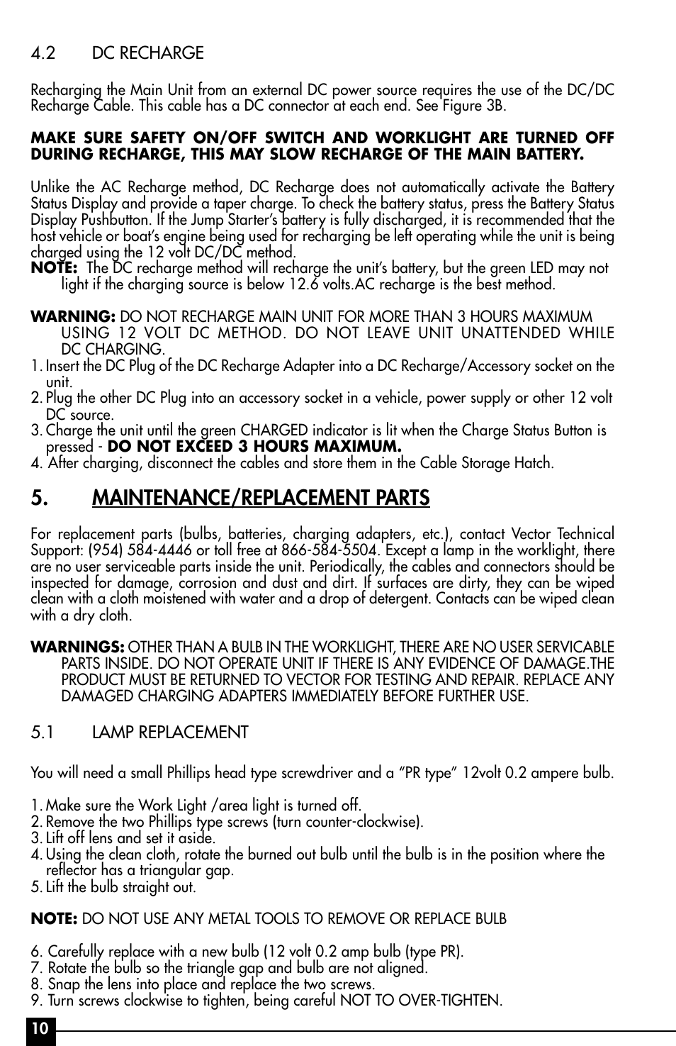 Maintenance/replacement parts | Vector Start-It VEC016 User Manual | Page 10 / 12