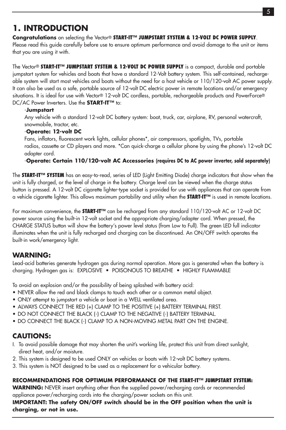 Introduction, Warning, Cautions | Vector VEC021ST User Manual | Page 13 / 16