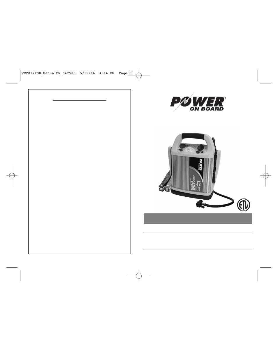 Vector Power On Board VEC012POB User Manual | 6 pages