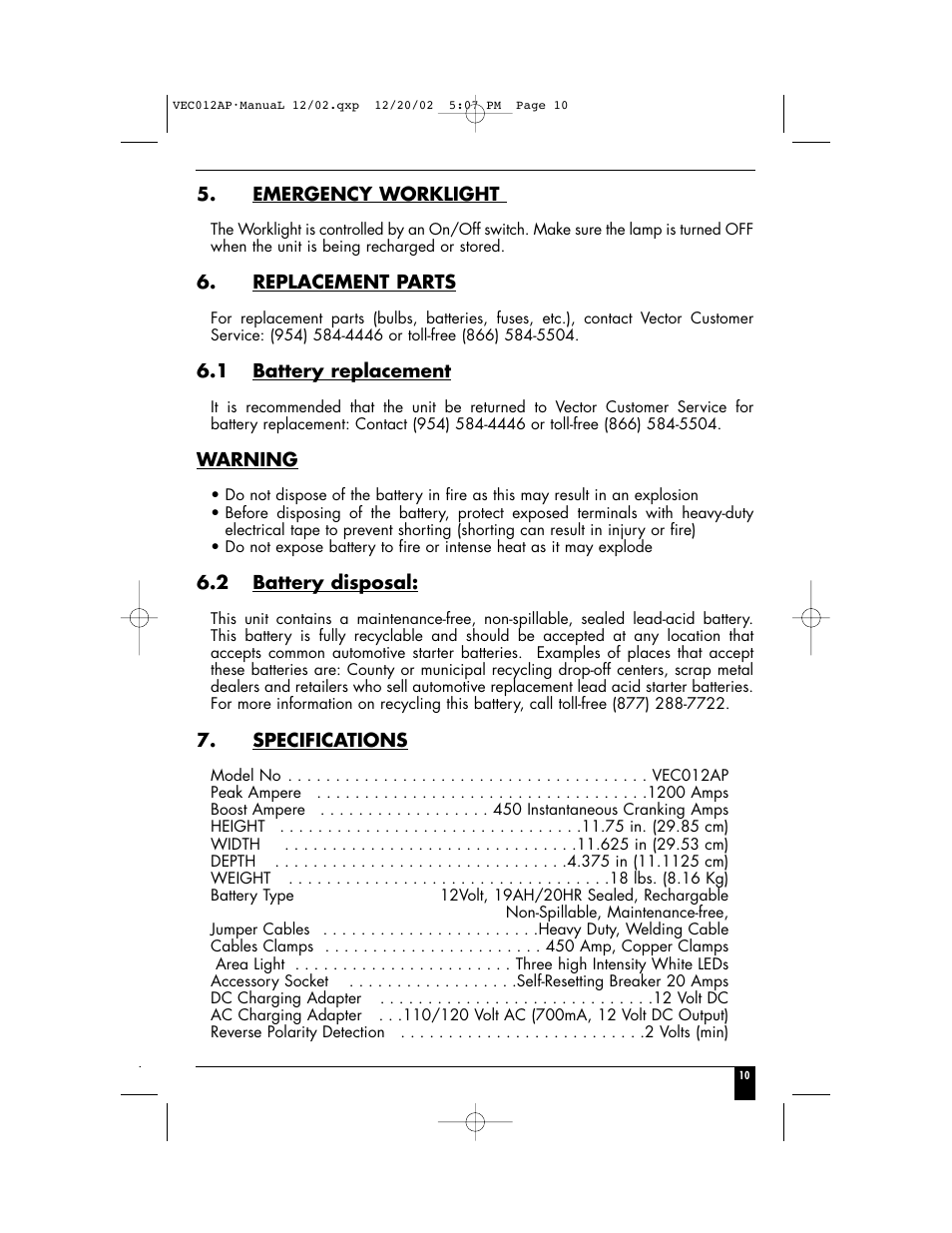 Vector VEC012AP User Manual | Page 12 / 12