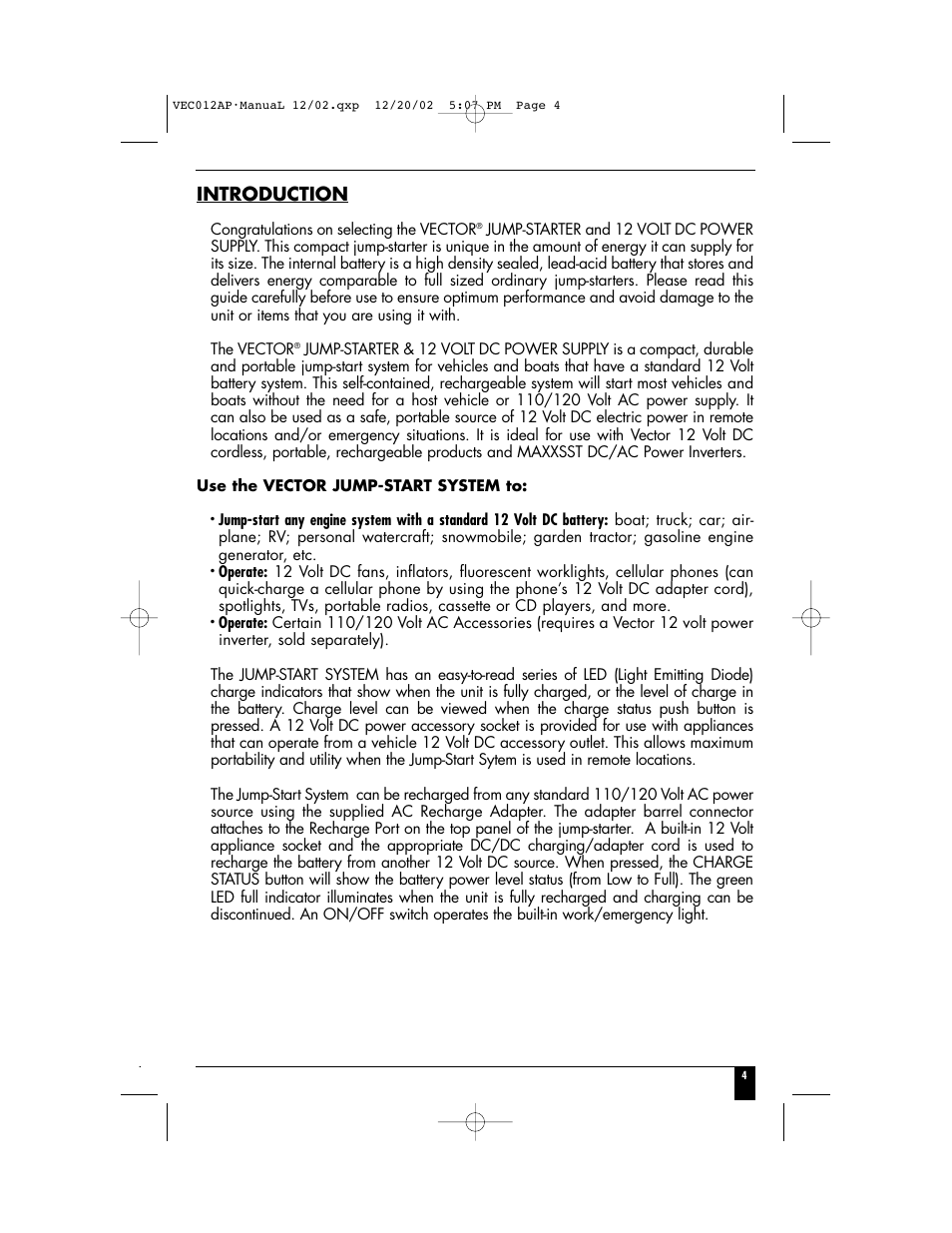Introduction | Vector VEC012AP User Manual | Page 6 / 12