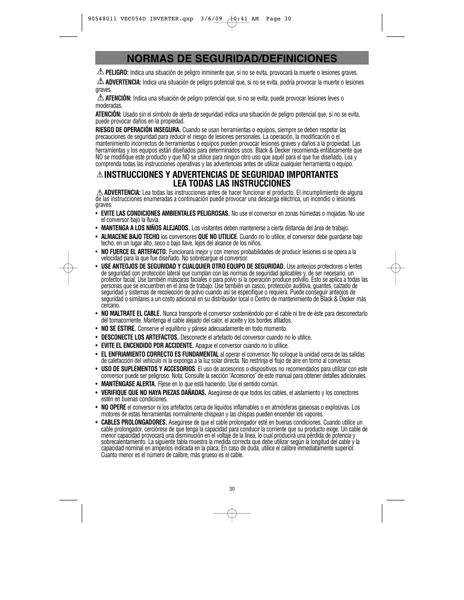 Normas de seguridad/definiciones | Vector VEC054D User Manual | Page 31 / 44