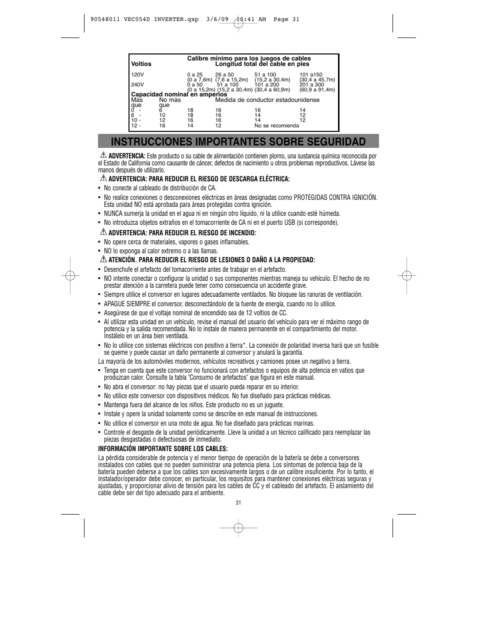 Instrucciones importantes sobre seguridad | Vector VEC054D User Manual | Page 32 / 44