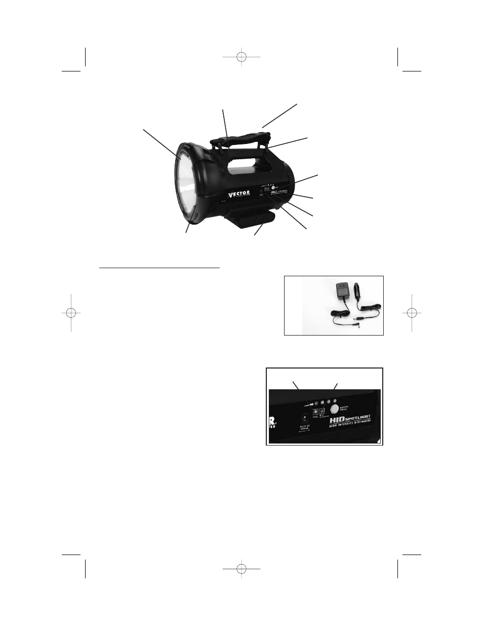 Charging the battery, Controls and functions, 120 volt ac charging/recharging | 12 volt dc charging/recharging | Vector SLH100V User Manual | Page 6 / 10