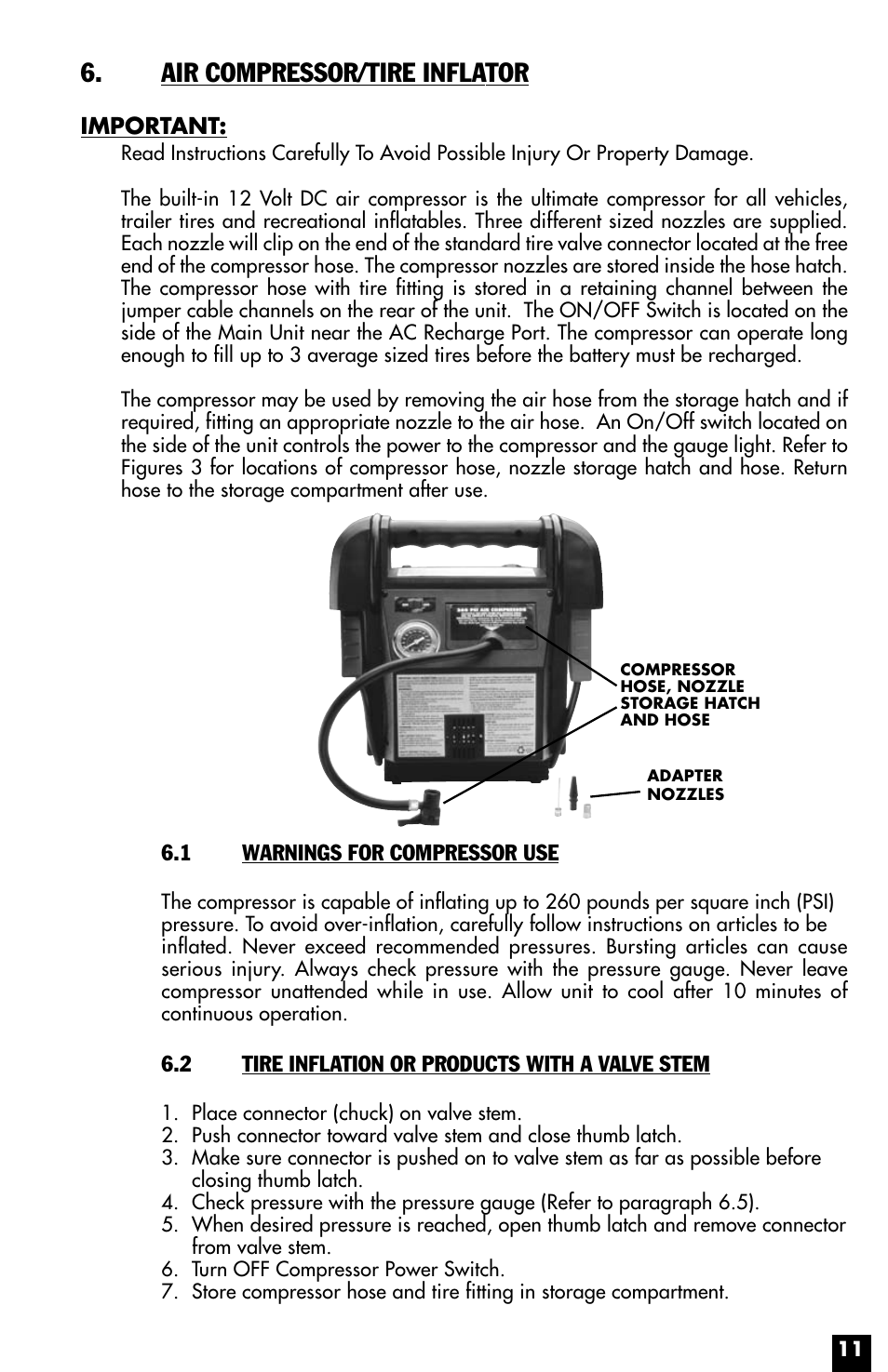 Air compressor/tire inflator | Vector Power on Board VEC021STC User Manual | Page 11 / 16