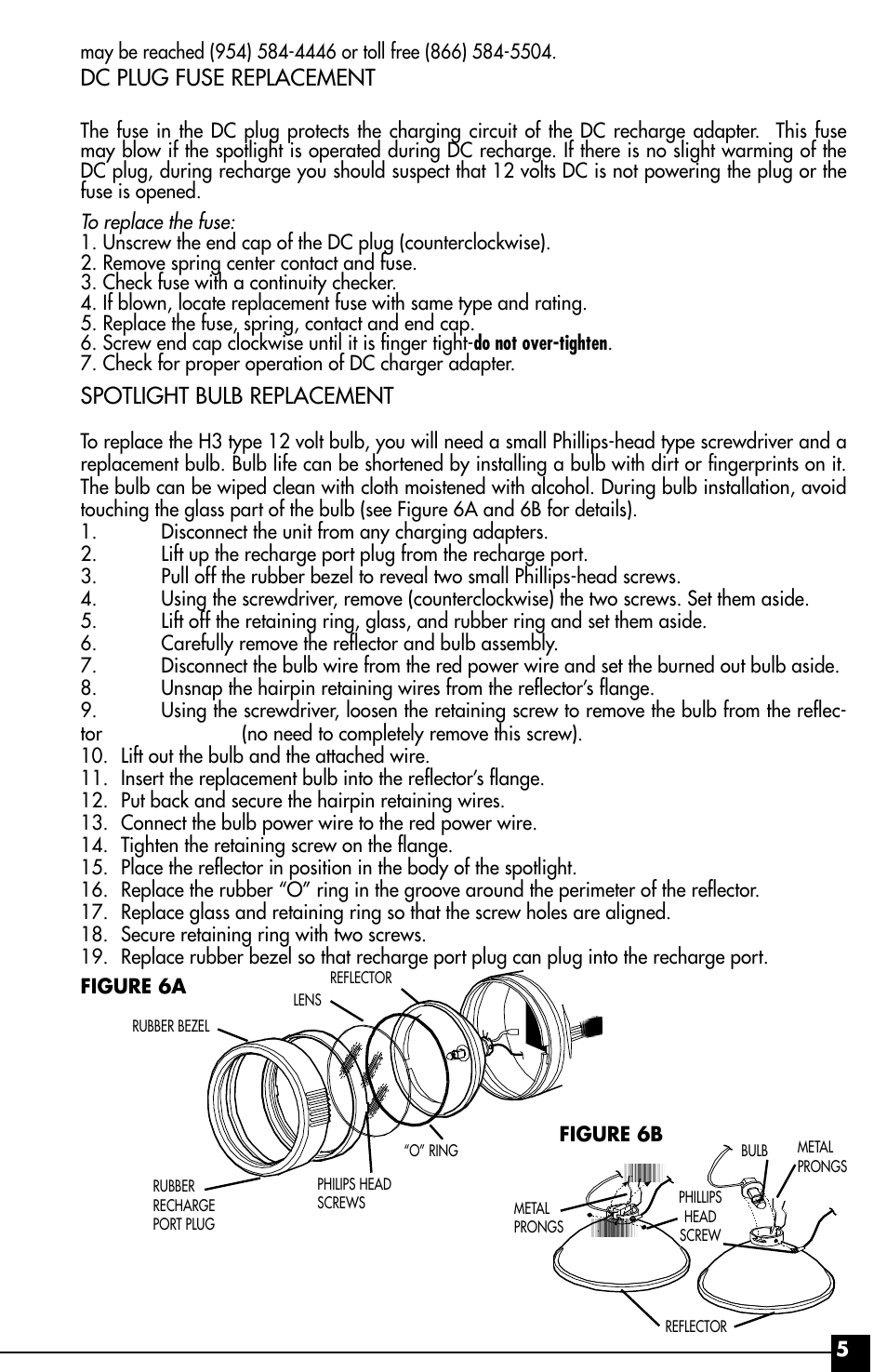 Dc plug fuse replacement, Spotlight bulb replacement | Vector VEC37R User Manual | Page 5 / 8