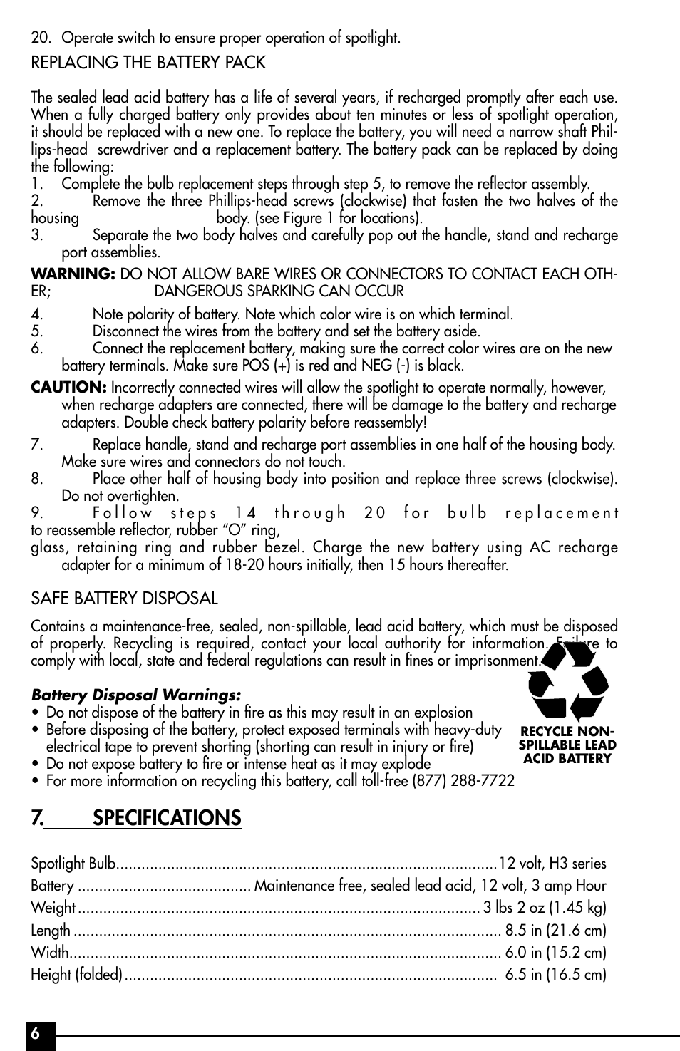 Specifications | Vector VEC37R User Manual | Page 6 / 8
