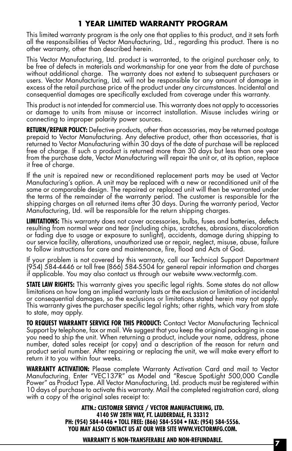 Vector VEC37R User Manual | Page 7 / 8