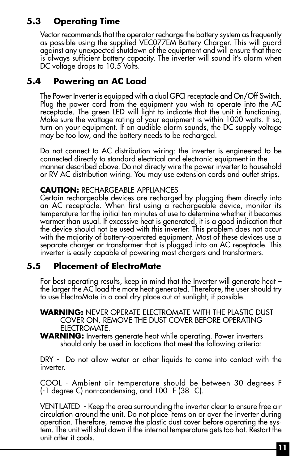 Vector ElectroMate VEC095 User Manual | Page 11 / 20