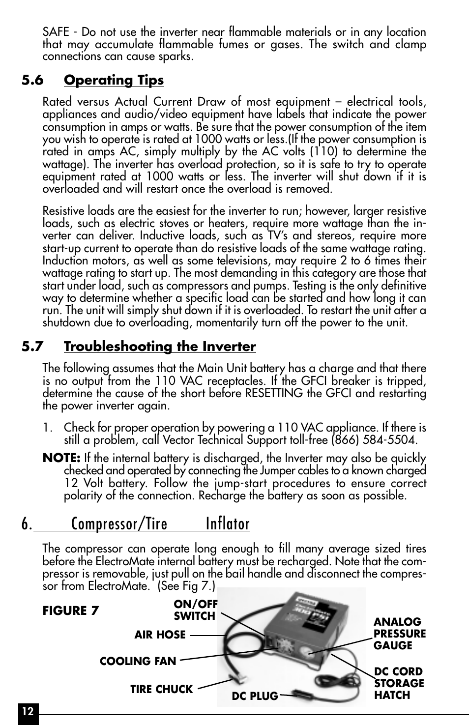 Compressor/tire inflator | Vector ElectroMate VEC095 User Manual | Page 12 / 20