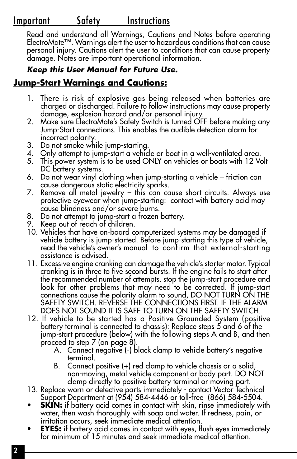 Important safety instructions | Vector ElectroMate VEC095 User Manual | Page 2 / 20