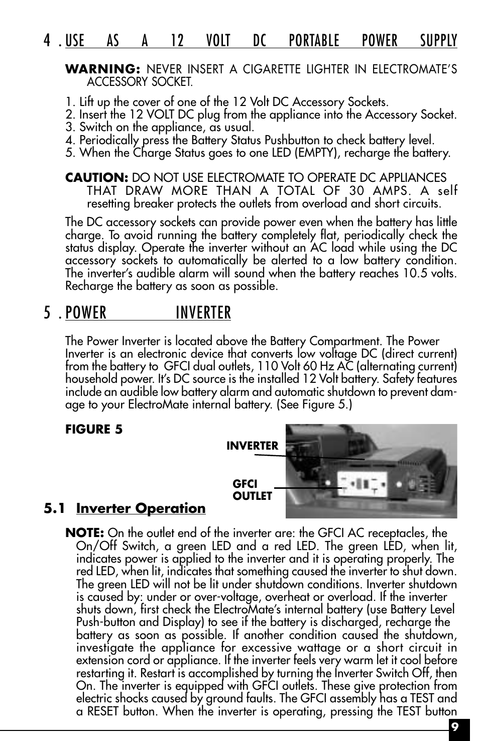 5 . power inverter, Use as a 12 volt dc portable power supply | Vector ElectroMate VEC095 User Manual | Page 9 / 20