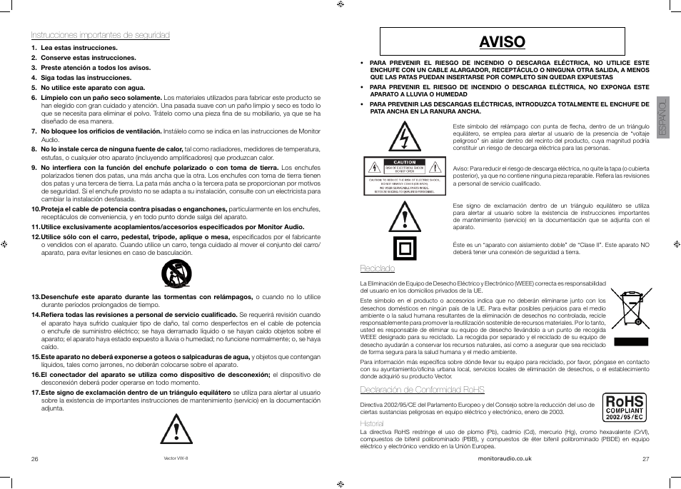 Aviso | Vector VW-8 User Manual | Page 15 / 51