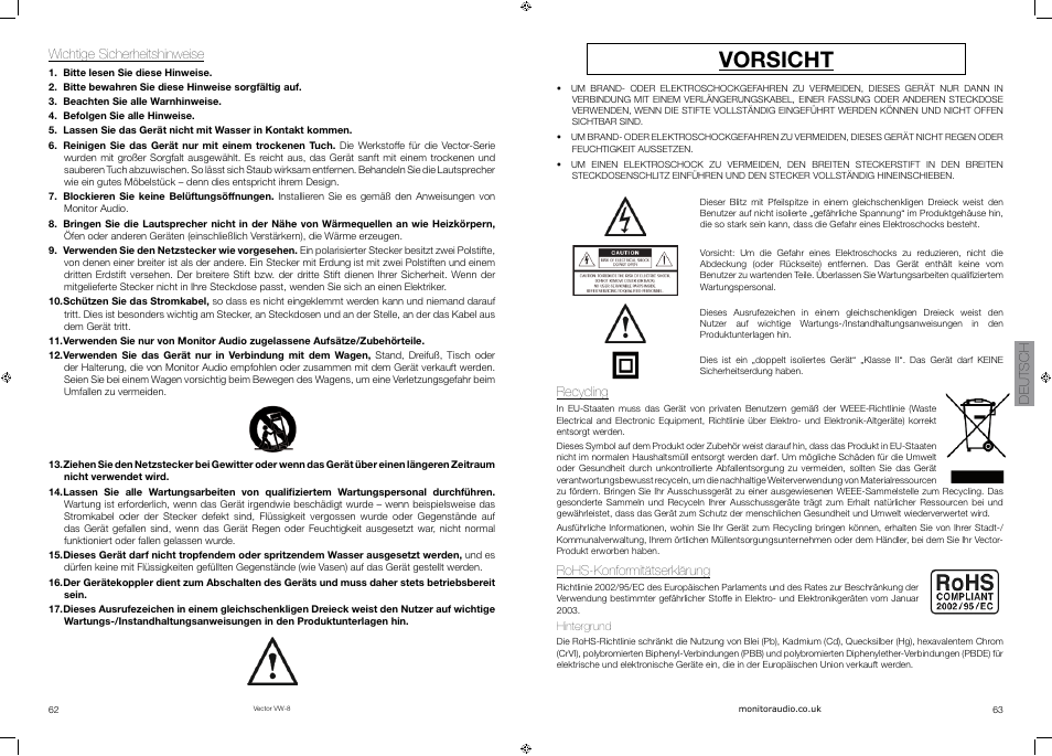 Vorsicht | Vector VW-8 User Manual | Page 33 / 51