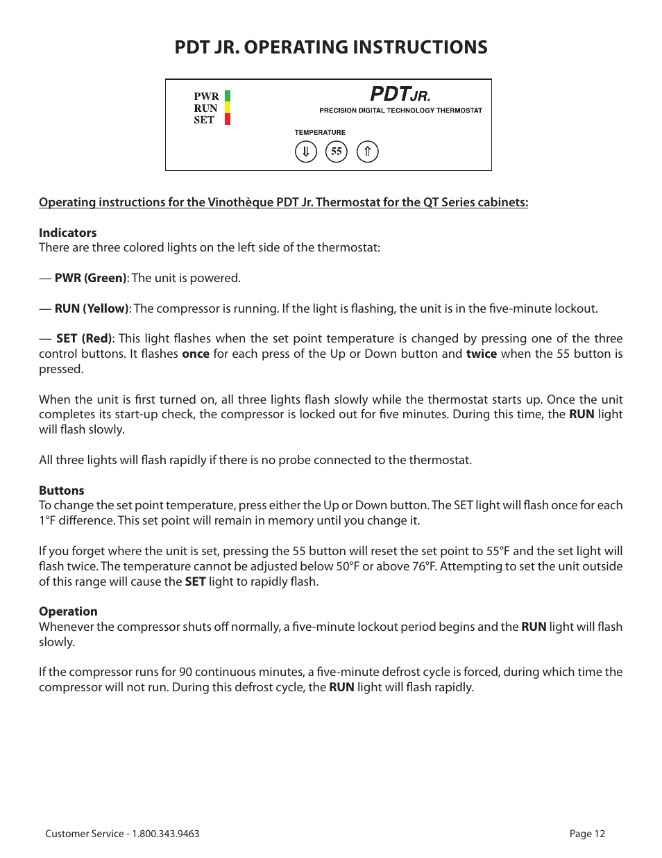 Pdt jr. operating instructions | Vinothèque WhisperKOOL 2500 User Manual | Page 15 / 27