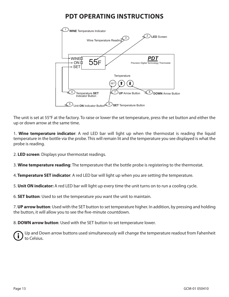 Pdt operating instructions | Vinothèque WhisperKOOL 2500 User Manual | Page 16 / 27