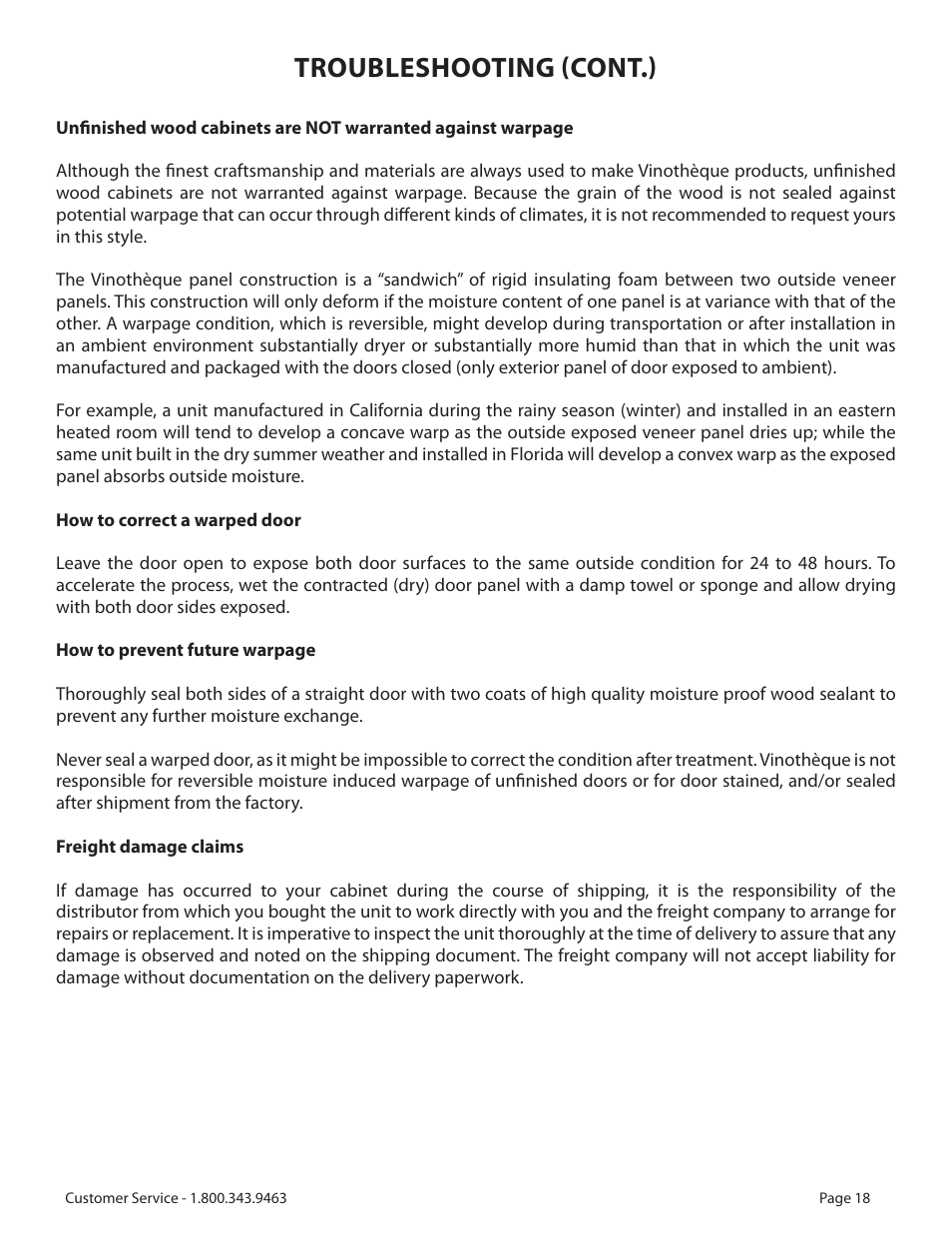 Troubleshooting (cont.) | Vinothèque WhisperKOOL 2500 User Manual | Page 21 / 27