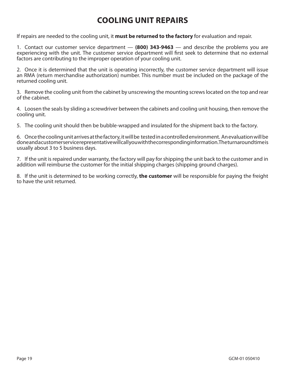 Cooling unit repairs | Vinothèque WhisperKOOL 2500 User Manual | Page 22 / 27