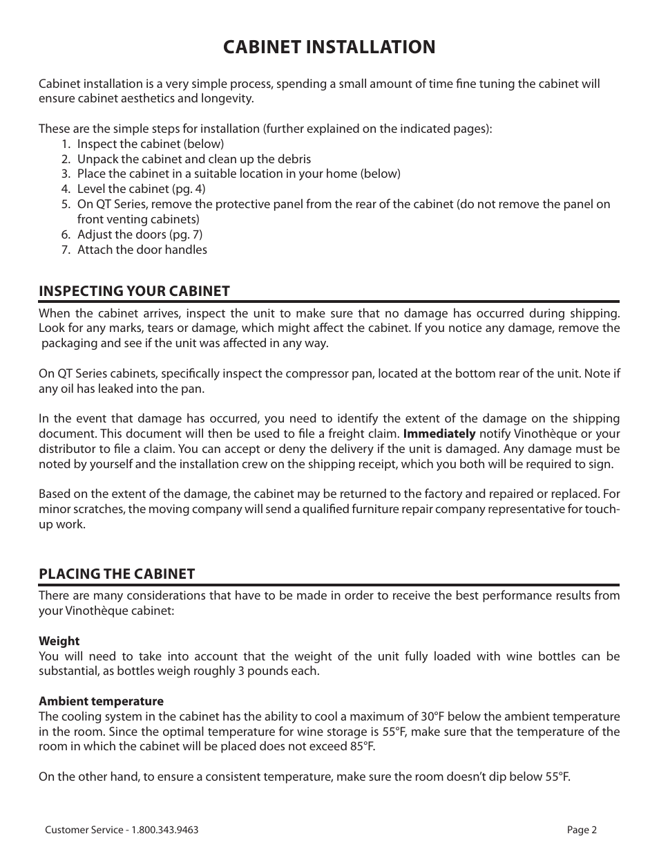 Cabinet installation | Vinothèque WhisperKOOL 2500 User Manual | Page 5 / 27