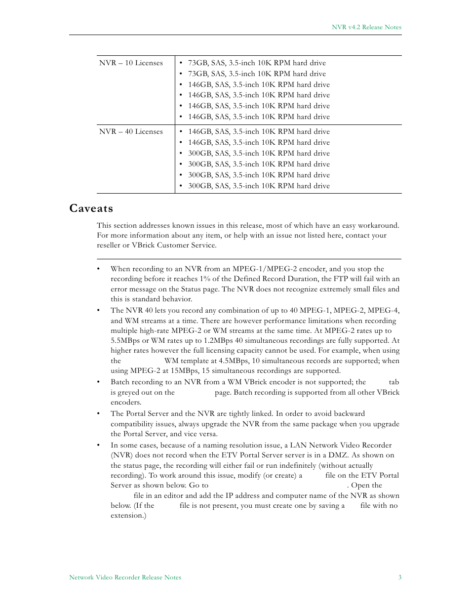 Caveats | VBrick Systems EtherneTV NVR User Manual | Page 5 / 8
