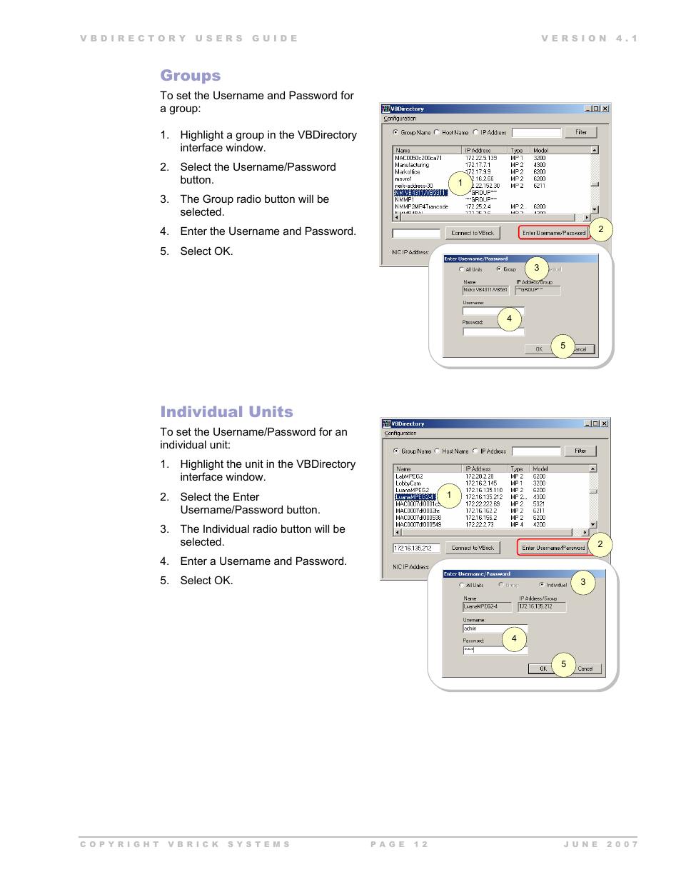 Groups, Individual units | VBrick Systems VB Directory System User Manual | Page 12 / 21