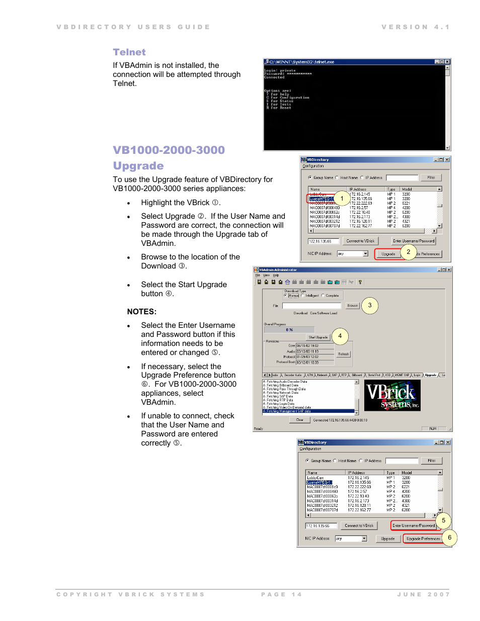 Telnet | VBrick Systems VB Directory System User Manual | Page 14 / 21