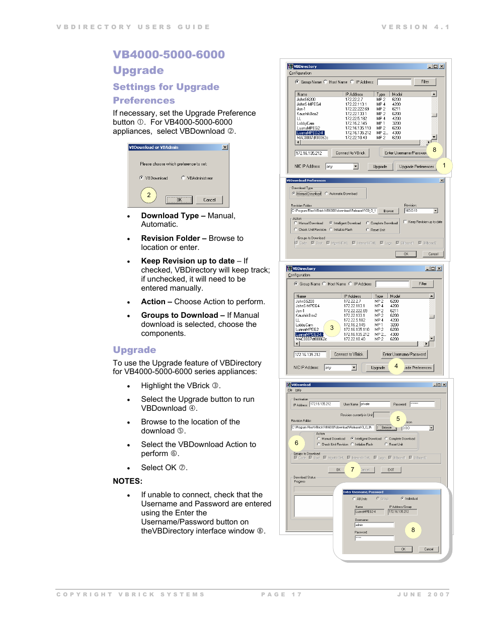 Settings for upgrade preferences, Upgrade | VBrick Systems VB Directory System User Manual | Page 17 / 21