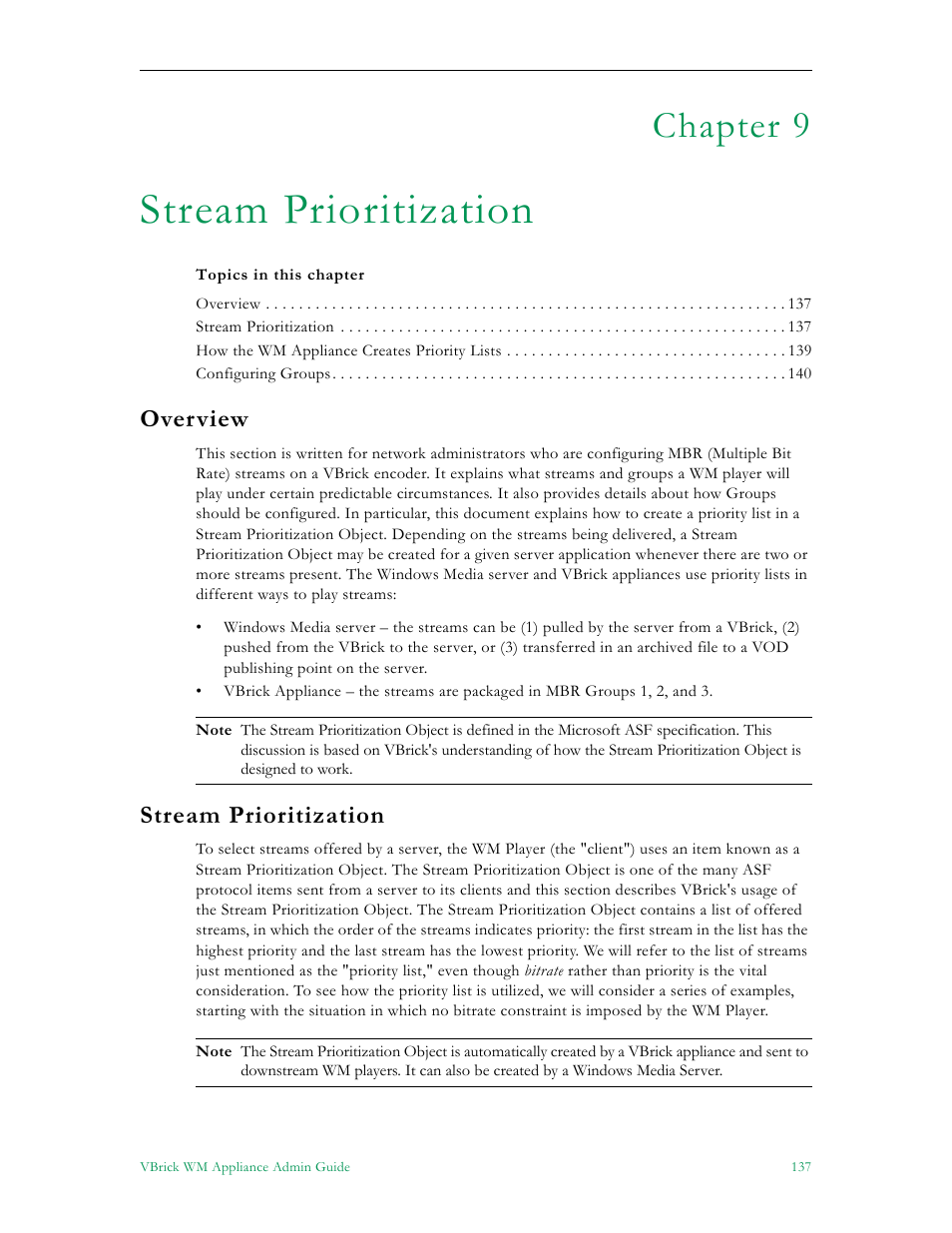 Stream prioritization, Chapter 9, Overview | VBrick Systems VBRICK APPLIANCE VB6000 User Manual | Page 147 / 156