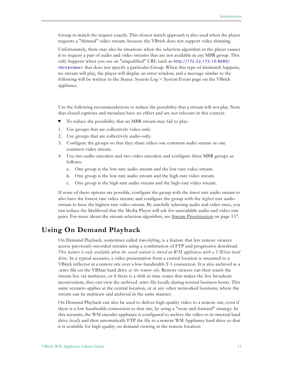 Using on demand playback | VBrick Systems VBRICK APPLIANCE VB6000 User Manual | Page 23 / 156