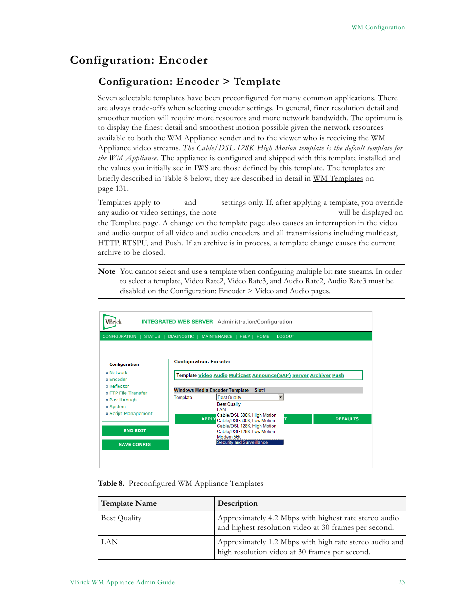 Configuration: encoder, Configuration: encoder > template | VBrick Systems VBRICK APPLIANCE VB6000 User Manual | Page 33 / 156