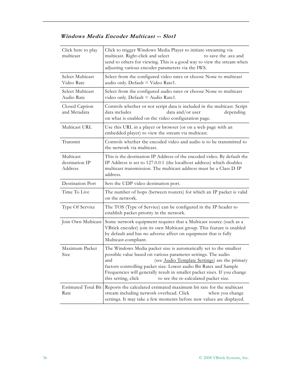 Windows media encoder multicast -- slot1 | VBrick Systems VBRICK APPLIANCE VB6000 User Manual | Page 46 / 156
