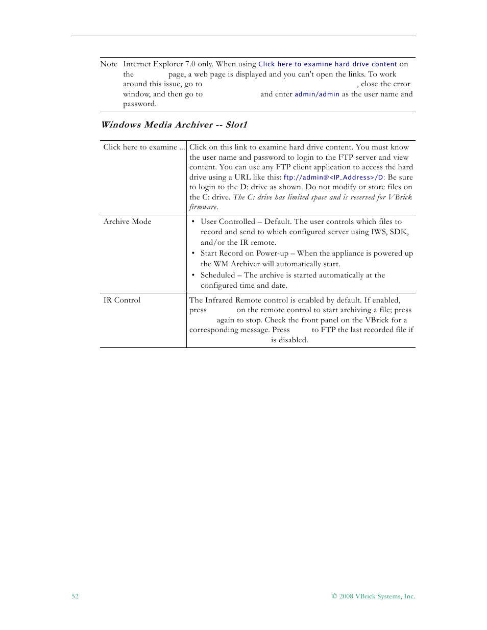 Windows media archiver -- slot1 | VBrick Systems VBRICK APPLIANCE VB6000 User Manual | Page 62 / 156