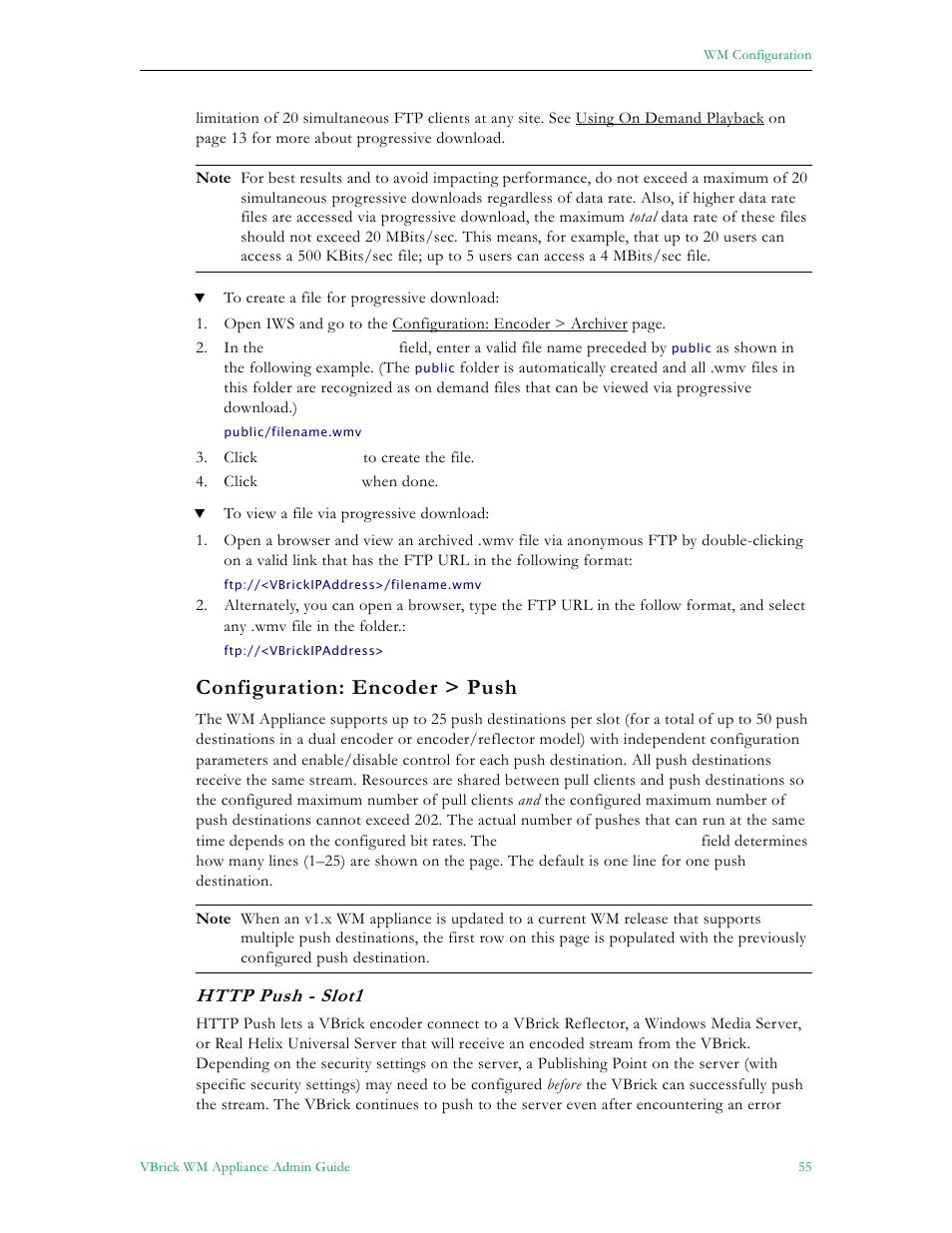 Configuration: encoder > push | VBrick Systems VBRICK APPLIANCE VB6000 User Manual | Page 65 / 156