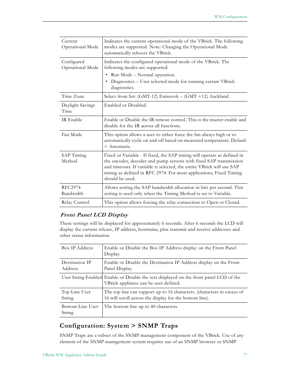 Configuration: system > snmp traps | VBrick Systems VBRICK APPLIANCE VB6000 User Manual | Page 87 / 156