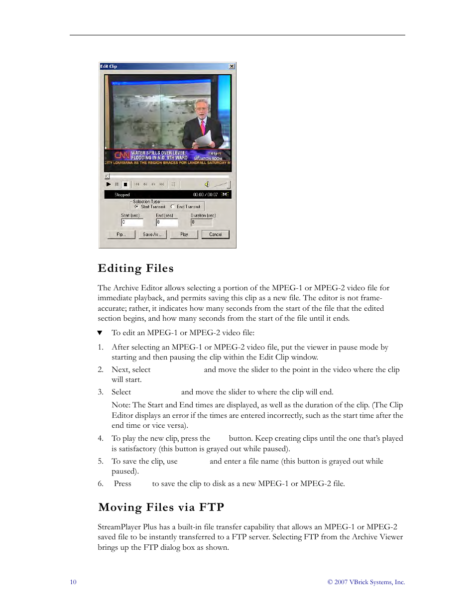 Editing files moving files via ftp, Editing files, Moving files via ftp | VBrick Systems StreamPlayer v4.4 User Manual | Page 16 / 32