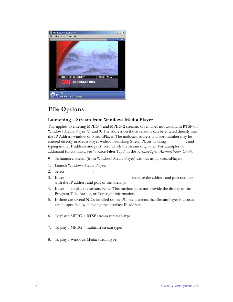 File options | VBrick Systems StreamPlayer v4.4 User Manual | Page 24 / 32