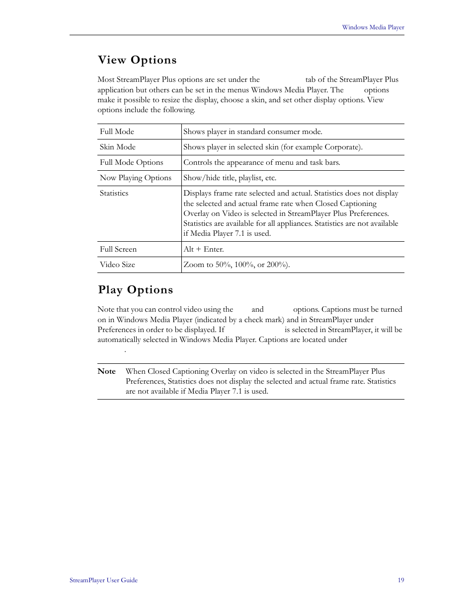 View options play options, View options, Play options | VBrick Systems StreamPlayer v4.4 User Manual | Page 25 / 32