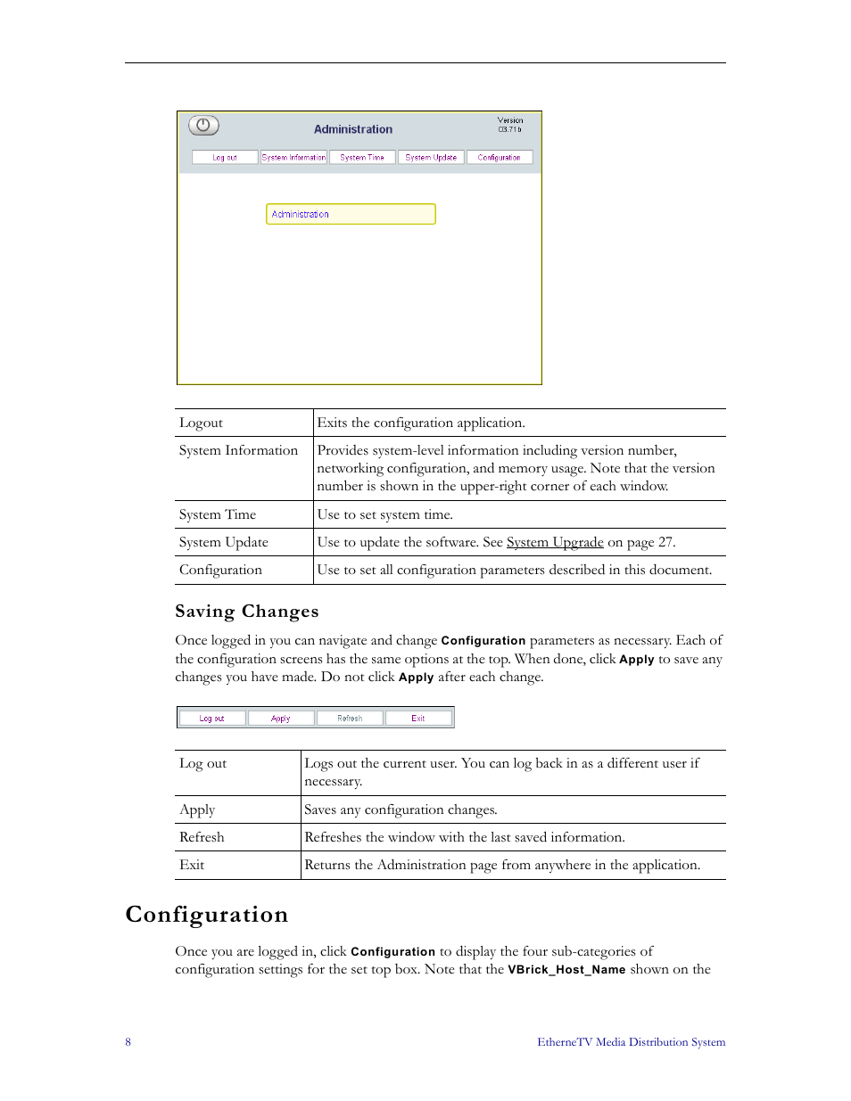 Saving changes, Configuration | VBrick Systems MPEG-1 User Manual | Page 14 / 58