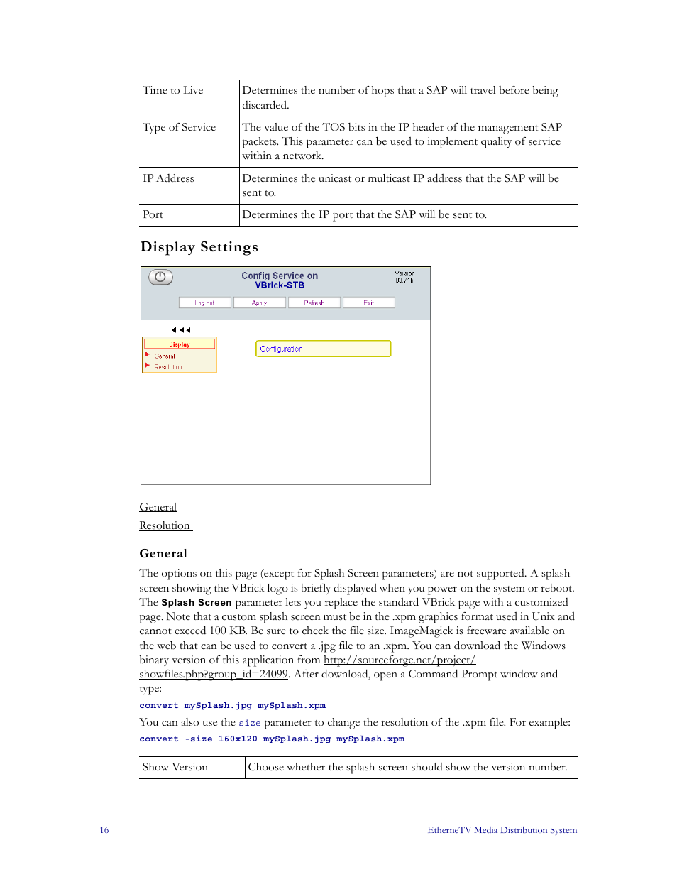 Display settings | VBrick Systems MPEG-1 User Manual | Page 22 / 58
