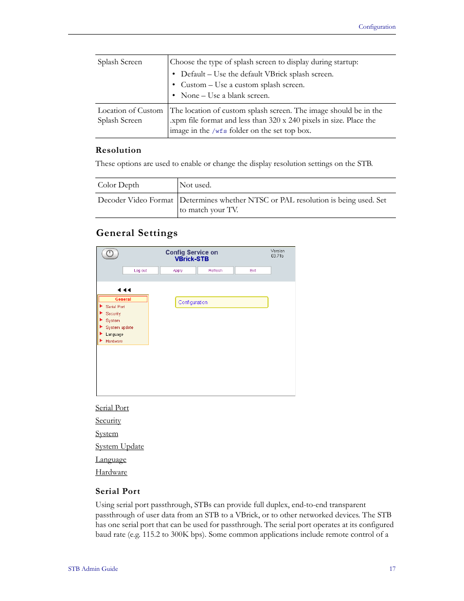 General settings | VBrick Systems MPEG-1 User Manual | Page 23 / 58