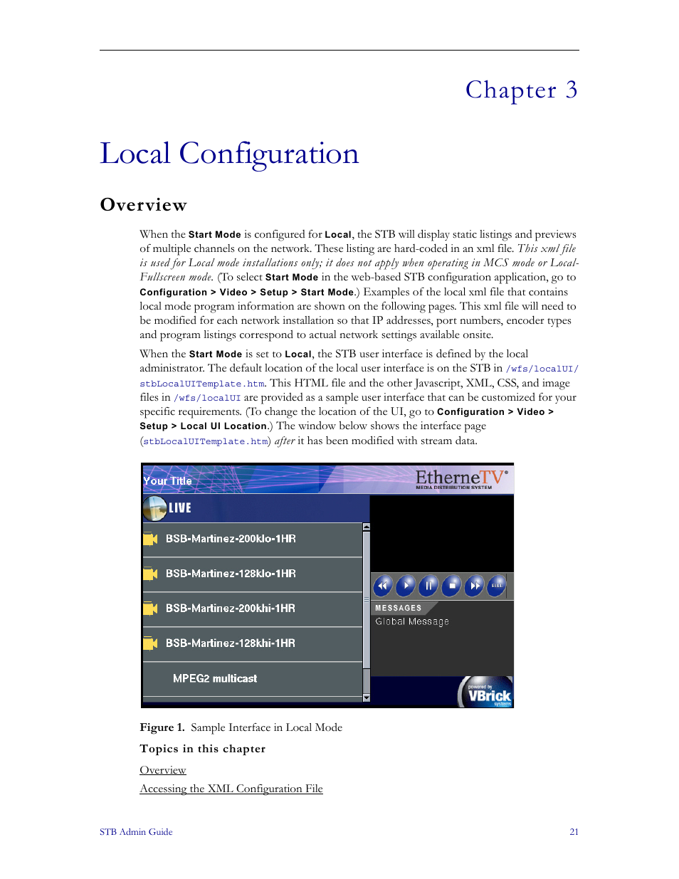 Local configuration, Overview, Chapter 3 | VBrick Systems MPEG-1 User Manual | Page 27 / 58