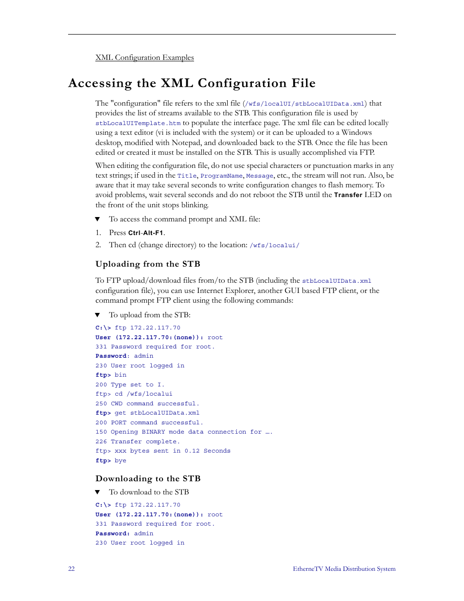 Accessing the xml configuration file | VBrick Systems MPEG-1 User Manual | Page 28 / 58