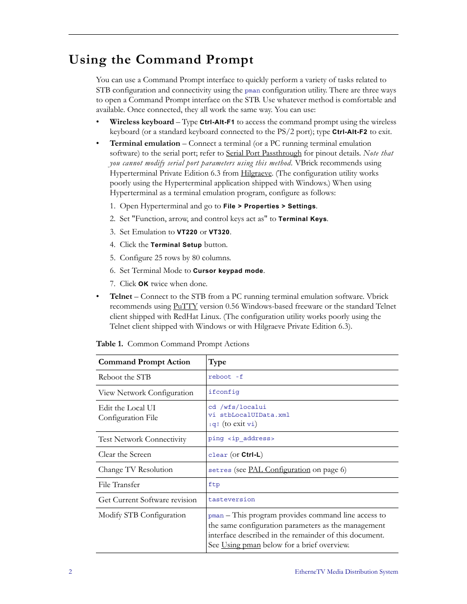 Using the command prompt | VBrick Systems MPEG-1 User Manual | Page 8 / 58
