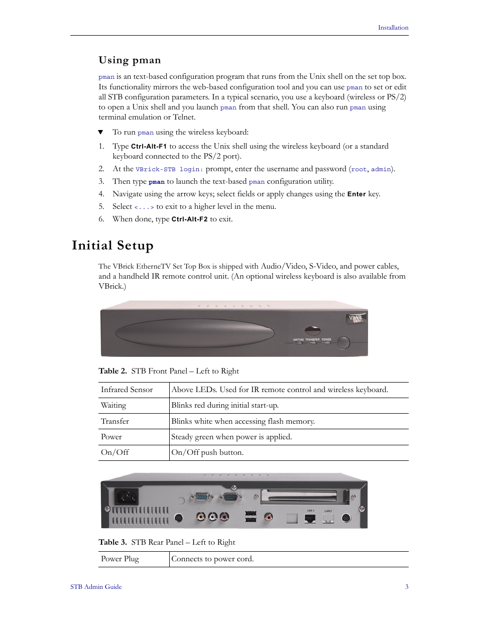 Using pman, Initial setup | VBrick Systems MPEG-1 User Manual | Page 9 / 58