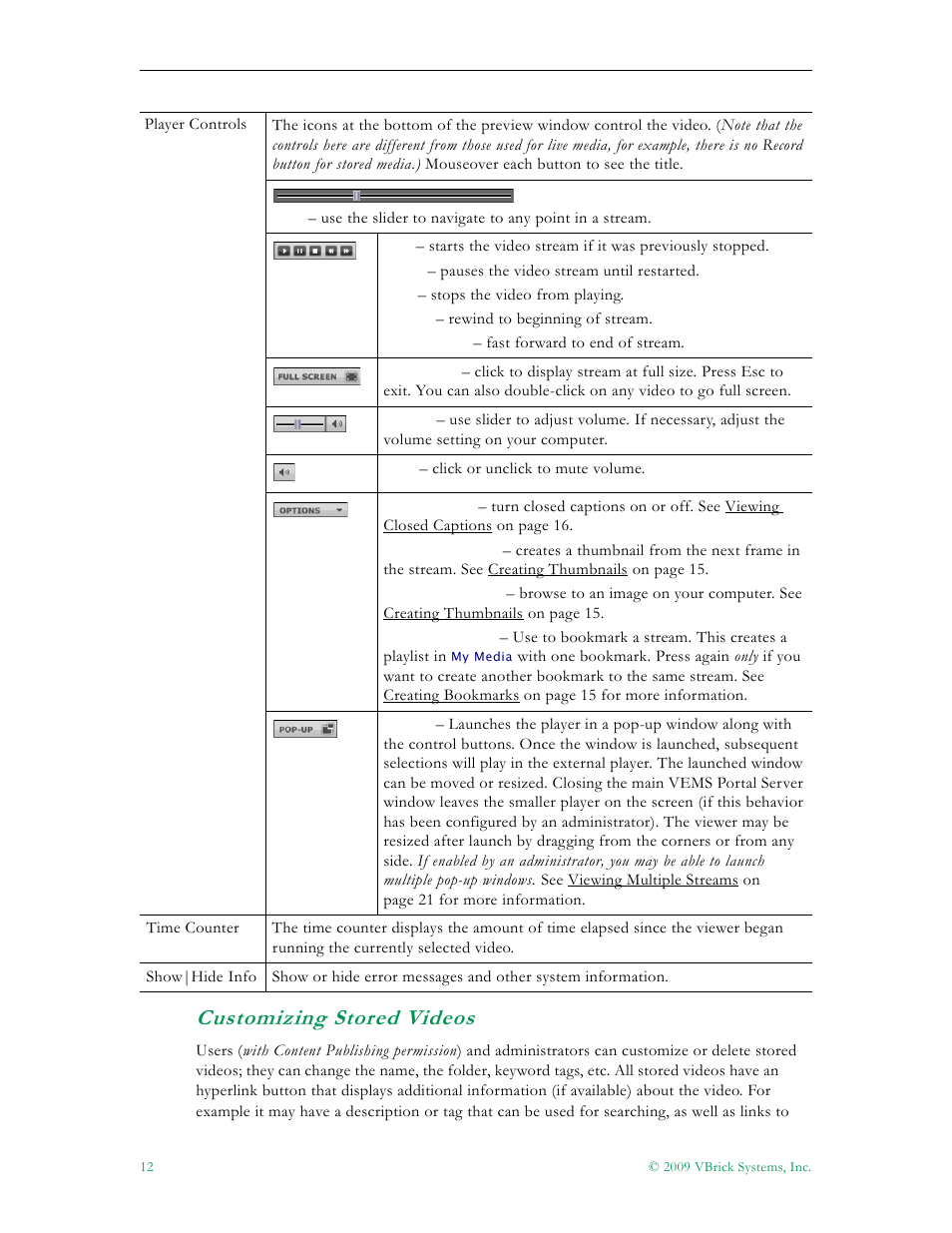 Customizing stored videos | VBrick Systems ENTERPRISE MEDIA SYSTEM V5.0 User Manual | Page 18 / 76
