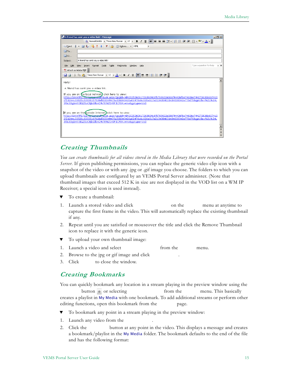 Creating thumbnails creating bookmarks, Creating thumbnails, Creating bookmarks | VBrick Systems ENTERPRISE MEDIA SYSTEM V5.0 User Manual | Page 21 / 76