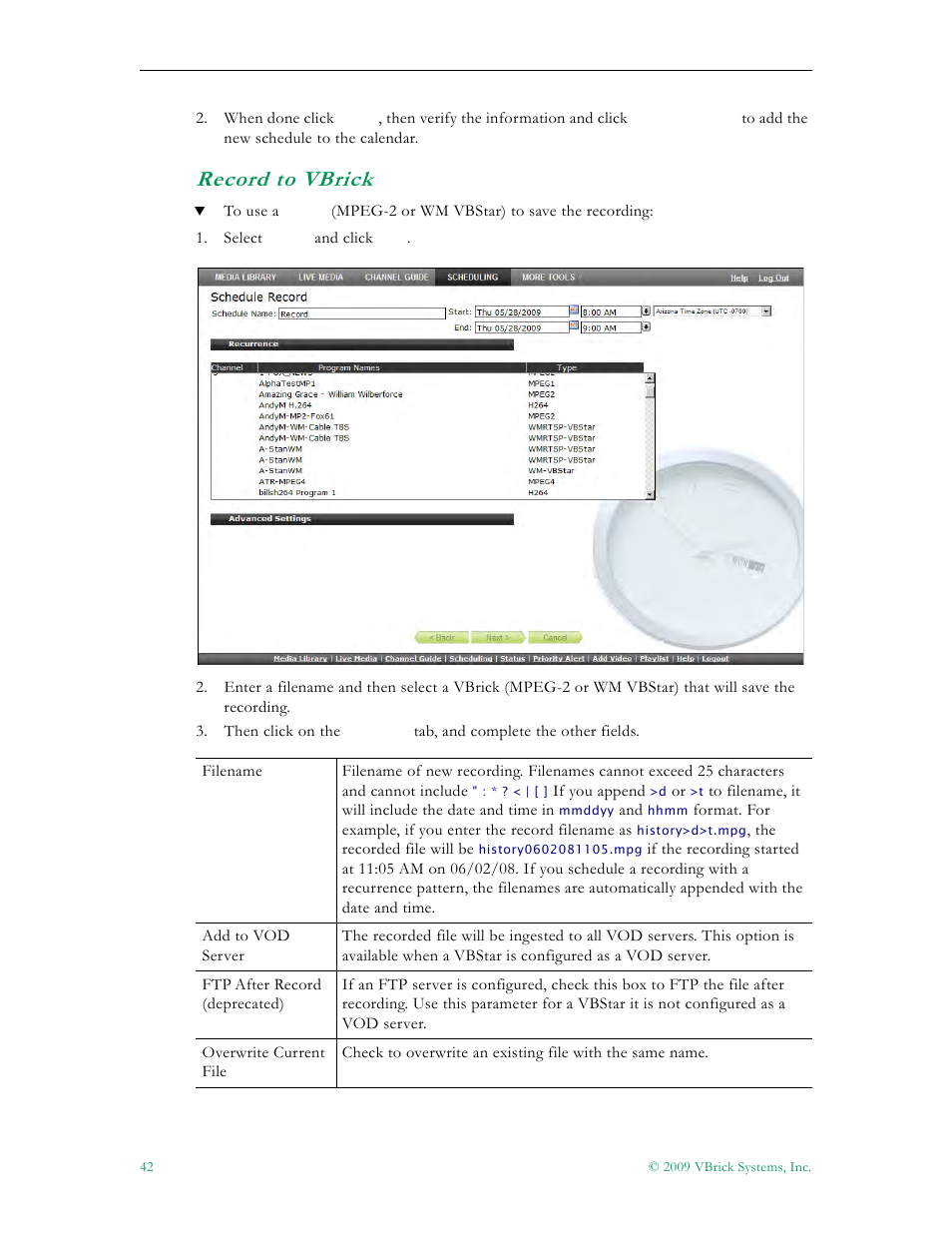 Record to vbrick | VBrick Systems ENTERPRISE MEDIA SYSTEM V5.0 User Manual | Page 48 / 76